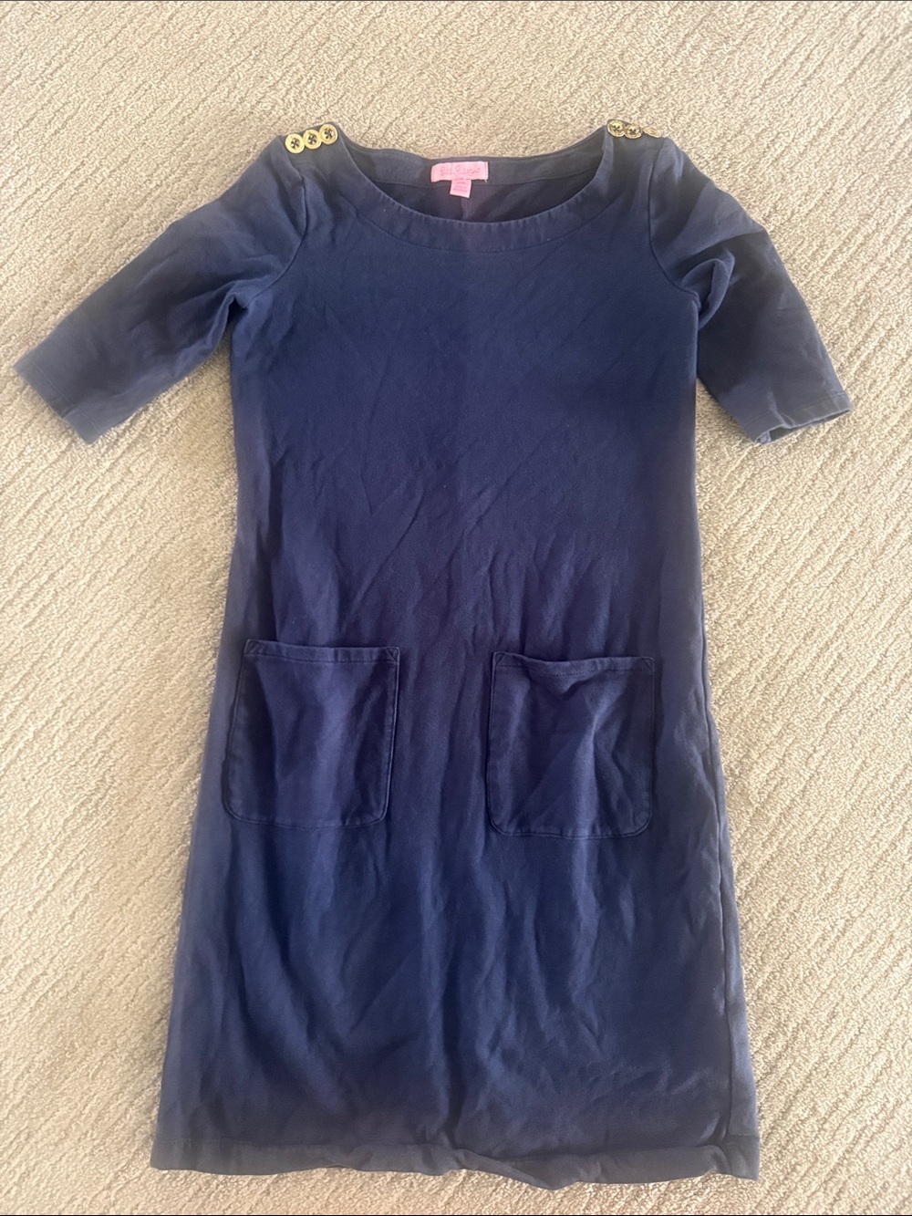 Navy Pocket Shift Dress with Button Details XS